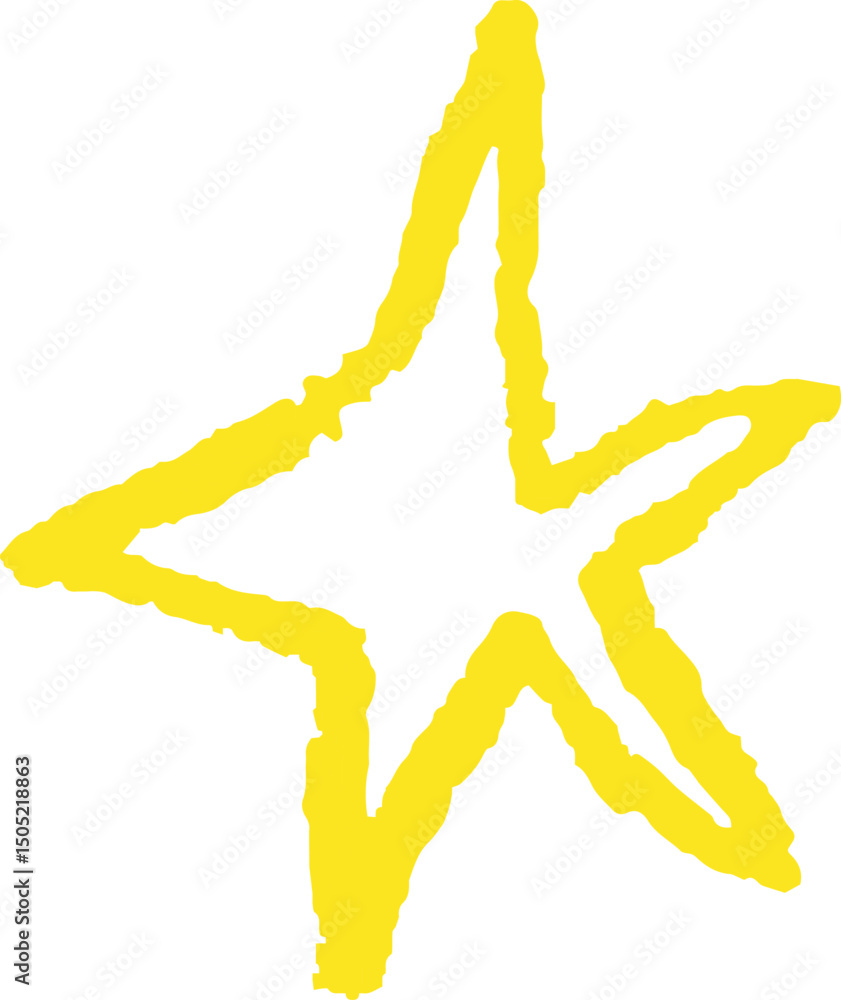 Poster childlike yellow star drawn with wax pencil. irregular crayon texture adds charm and sparkle. fun do
