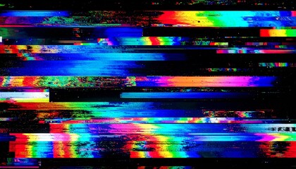 レインボーグリッチ　カラフルなデジタルノイズのアート　映像の乱れを鮮やかに表現したデジタルアート