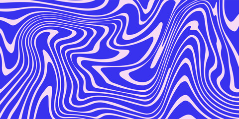 Blue Wavy Lines Abstract Background in Trendy Retro Psychedelic Style. Twisted, Swirled, and Distorted Vector Texture Pattern