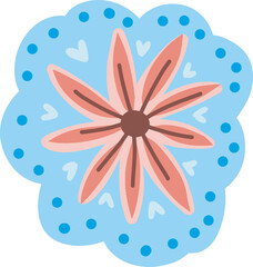 Stylized Blue Flower Badge with Pink Petals