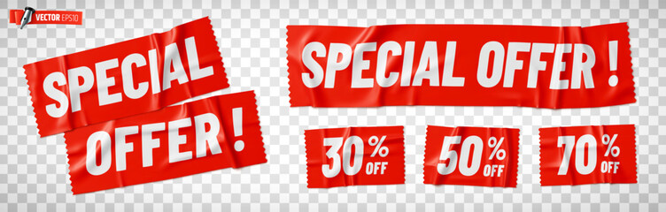 Vector realistic illustration of promotional adhesive tape on a transparent background.