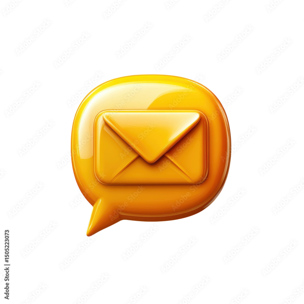 Poster a gleaming golden message icon delivering new mail in a vibrant speech on transparent background