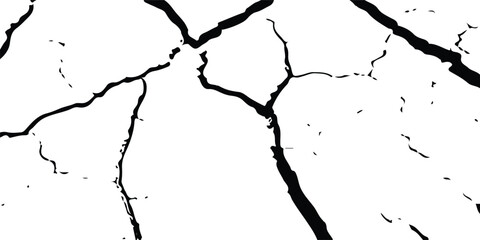 Vector Texture of Cracks and Breaks on Earthquake-Damaged Land Surfaces, Walls, and Floors in Black, White, and Grey, Perfect for Creating Realistic Earthquake Damage in Digital Design and Architectur