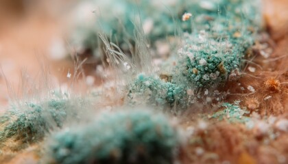 macro shot of multicolored mold colonies with fuzzy hyphae and spore structures for abstract background, organic texture design, web layout, science branding, or artistic print media

