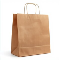 Paper shopping bag with handles on white background
