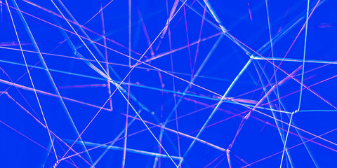 Abstract interconnected lines with blur on blue background. abstract line pattern background