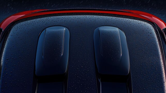 Close-up view of dark vents on a red vehicle.