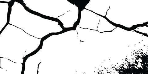 Distressed Vector Texture Overlays Featuring Earthquake-Induced Cracks on Land, Wall, and Floor Surfaces in Black, White, and Grey, Ideal for Simulating Earthquake Damage and Surface Deformation in De