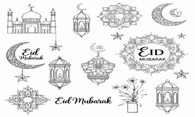 Obraz premium set of hand drawn eid related icons