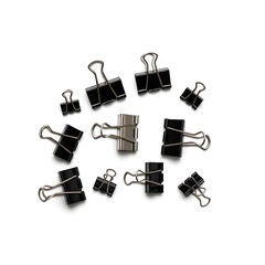 Obraz premium Arrangement of Binder Clips in Various Sizes on White Background
