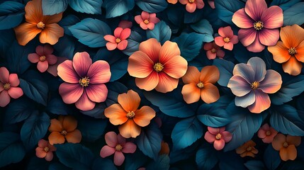 Vibrant floral arrangement featuring a colorful display of diverse flowers against dark blue foliage