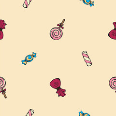 Candies. Sweets. Vector seamless pattern. Endless background for wrapping paper, print, textile