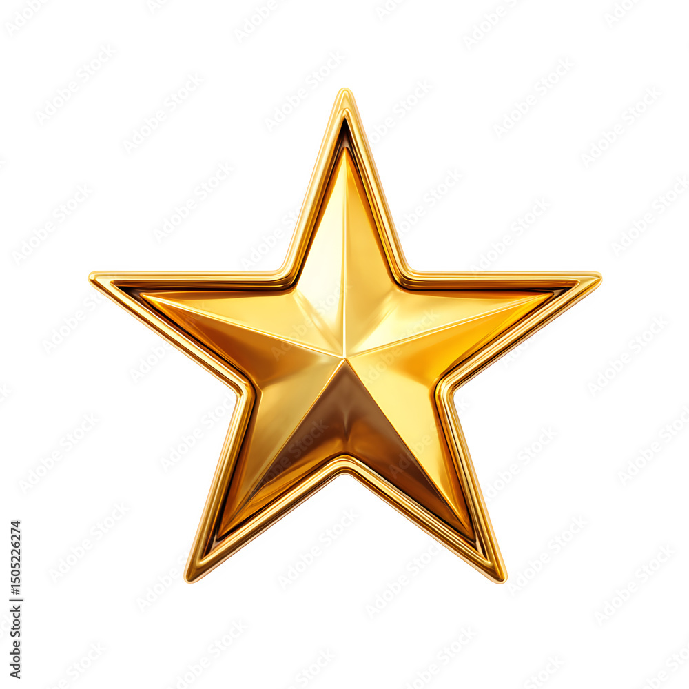 Poster isolated shiny golden star with five points on a black background in a centered composition view