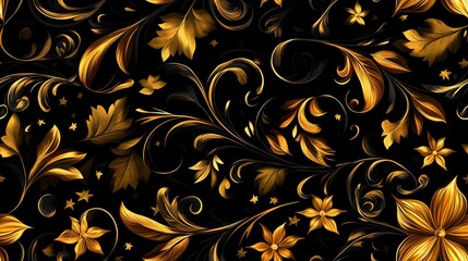 Khokhloma-style pattern with stylized folk motifs and swirling leaves, perfect for authentic textile prints and traditional surface design.