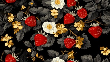 Khokhloma-style pattern with stylized folk motifs and swirling leaves, perfect for authentic textile prints and traditional surface design.