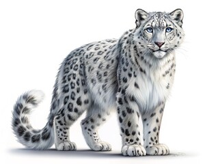 Majestic Snow Leopard with Blue Eyes, Digitally Painted Wildlife Art