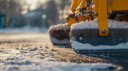 Snow removal equipment clearing city roads and streets on a winter day, municipal road services working on snow cleaning