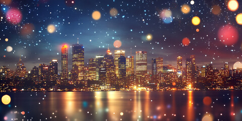 City Skyline at Night with Sparkling Lights and Urban Glow