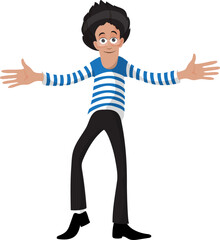 Cartoon happy man wearing glasses and spread arms vector illustration.