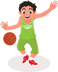 Cartoon Happy Basketball Player with Ball Vector Illustration.
