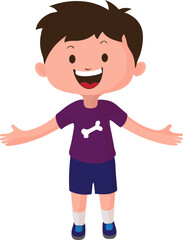Cartoon Happy Little Boy with Spread Arms Vector Illustration.