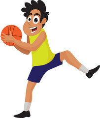Cartoon Happy Basketball Player Holding Ball Vector Illustration.