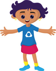 Cartoon Happy Little Girl Character with Open Arms Vector Illustration.