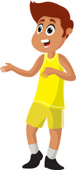 Cartoon Happy Boy Wearing Yellow Tank Top and Short Vector Illustration.