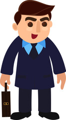 Cartoon Happy Businessman Character Raised Hand with Briefcase Vector Illustration.