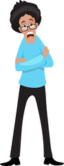 Cartoon Surprising Man Wearing Glasses and Standing with Arm Crossed Vector Illustration.