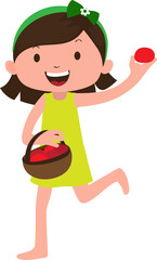 Cartoon Happy Girl Holding a Fruit Basket Vector Illustration.