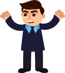 Cartoon Happy Businessman Character with Two Fish Hands Raised Vector Illustration.