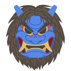 青いなまはげ のお面のイラスト カラー ばばなまはげ