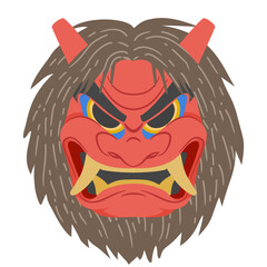 赤いなまはげ のお面のイラスト カラー じじなまはげ