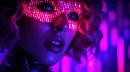 Fototapeta premium Innovative neon cyber aesthetic featuring a futuristic visage in vibrant colors
