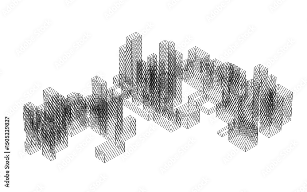 Poster abstract geometric wireframe in linear style. matrix cubes pattern background for architectural temp
