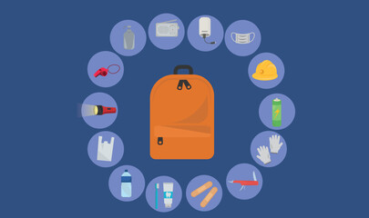 Emergency Kit Vector Set  Earthquake Preparedness Items amd Survival Essentials