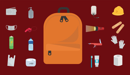 Emergency Kit Vector Set  Earthquake Preparedness Items amd Survival Essentials