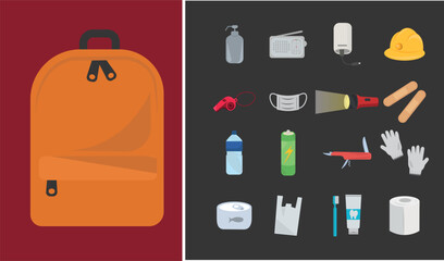 Emergency Kit Vector Set  Earthquake Preparedness Items amd Survival Essentials