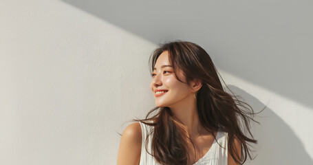 美しい髪が靡いているアジア人女性