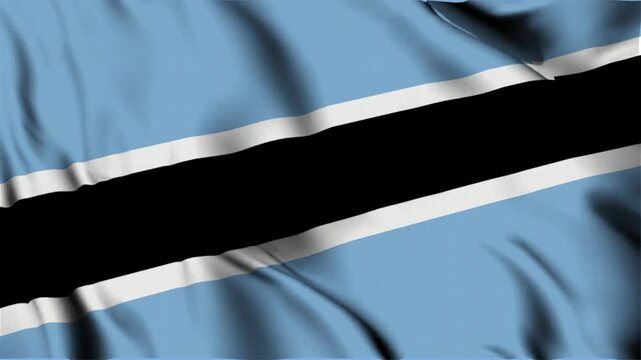 3D animation of the national flag of Botswana waving in slow motion. Close-up view with realistic fabric texture in 4K resolution. Ideal for Independence Day, patriotic videos.
