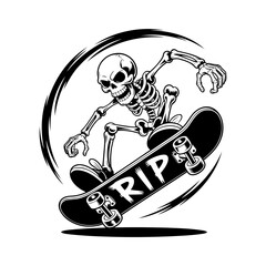 Skeleton riding a skateboard vector illustration design