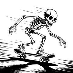 Skeleton skateboarding in dynamic motion illustration design