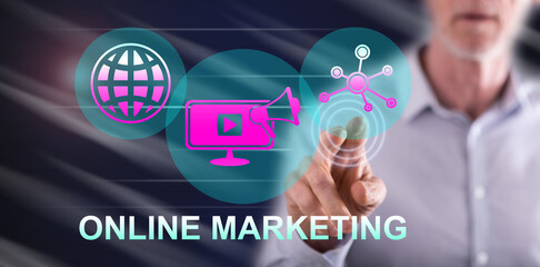 Man touching an online marketing concept
