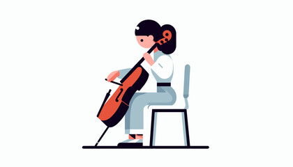 Fototapeta premium A stylized illustration of a young girl seated and playing a cello.