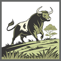 vector illustration of cartoon bull