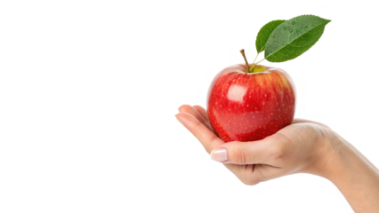 Hand holding apple fruit isolated on transparent background