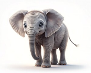 Adorable Baby Elephant Calf, 3D Render, White Background