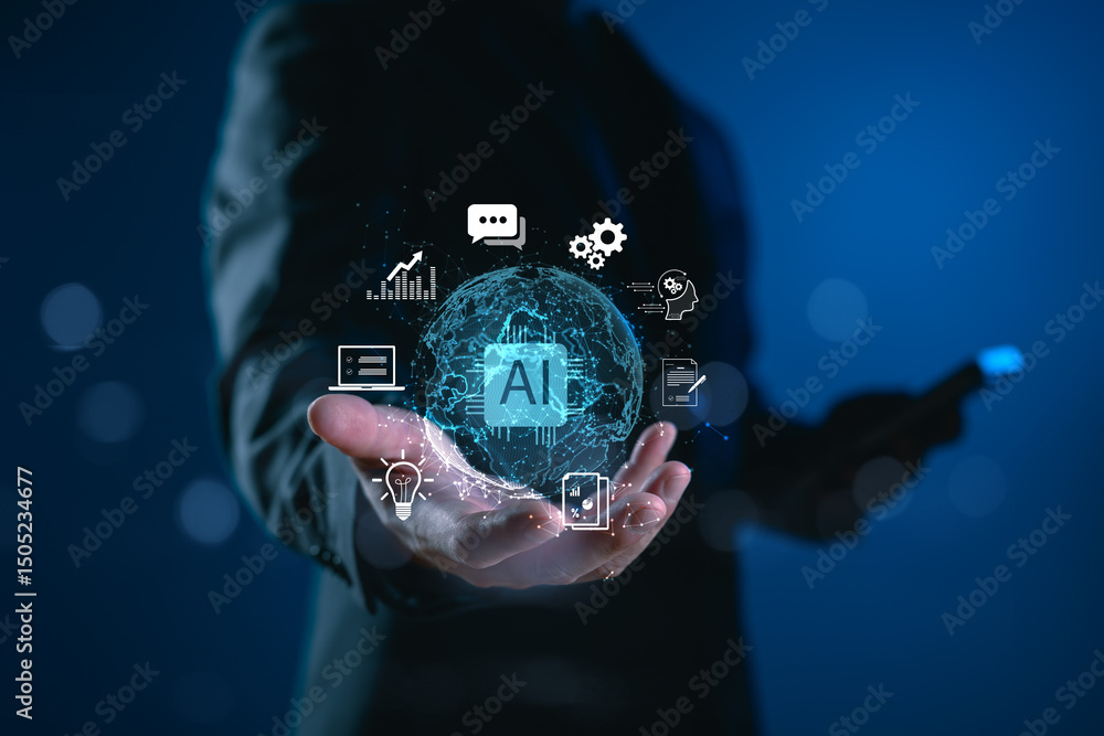 Aufkleber global ai technology concept with digital connection and smart interface. represents artificial inte