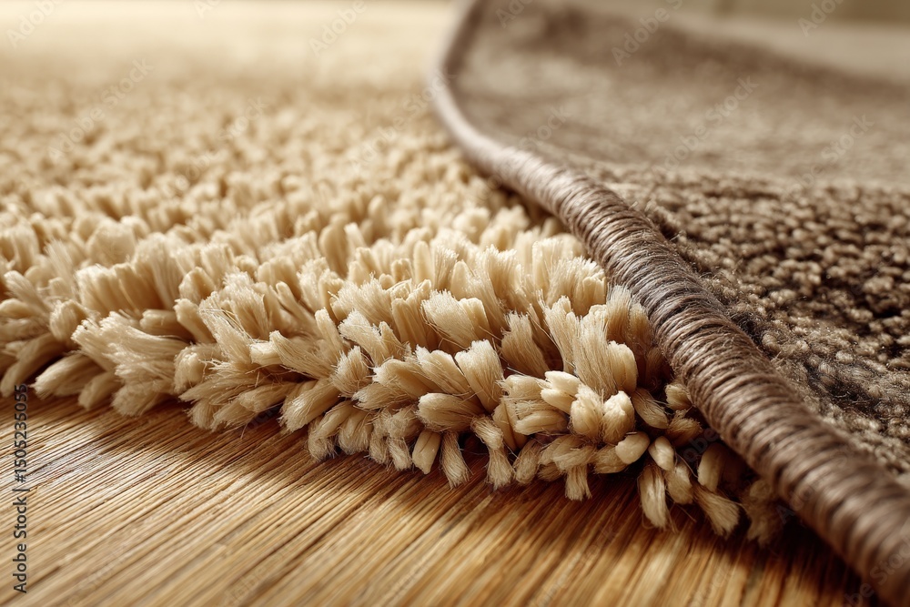 Poster soft texture of a plush rug laid over smooth wooden flooring in a cozy indoor setting during dayligh